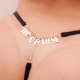 Calcinha Renda Fio Strass e Frase - Preta