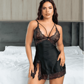Camisola de Cetim Renda e Fenda Sexy - 681