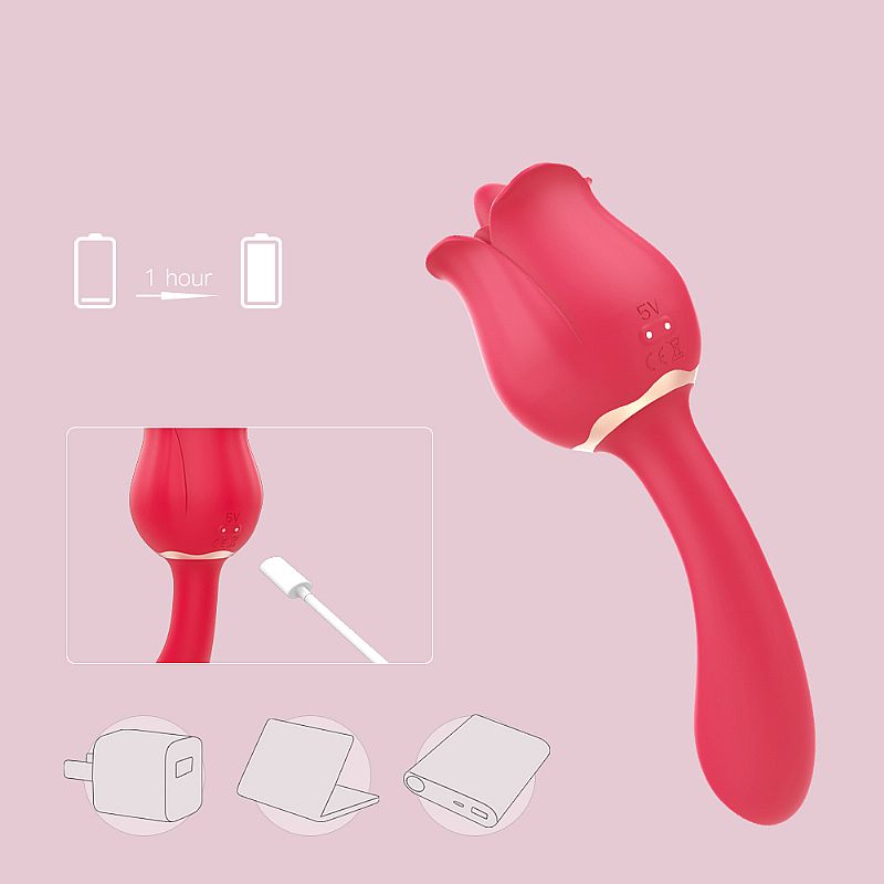 Rosa Com Lingua E Vibrador Flexível - 7007