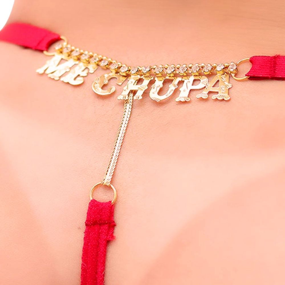 Calcinha Renda Fio Strass e Frase - Vermelha
