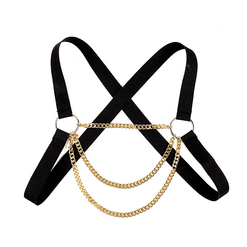 Harness Masculino em Couro com Correntes Douradas - 9350