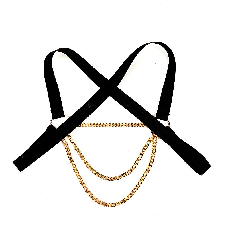 Harness Masculino em Couro com Correntes Douradas - 9350