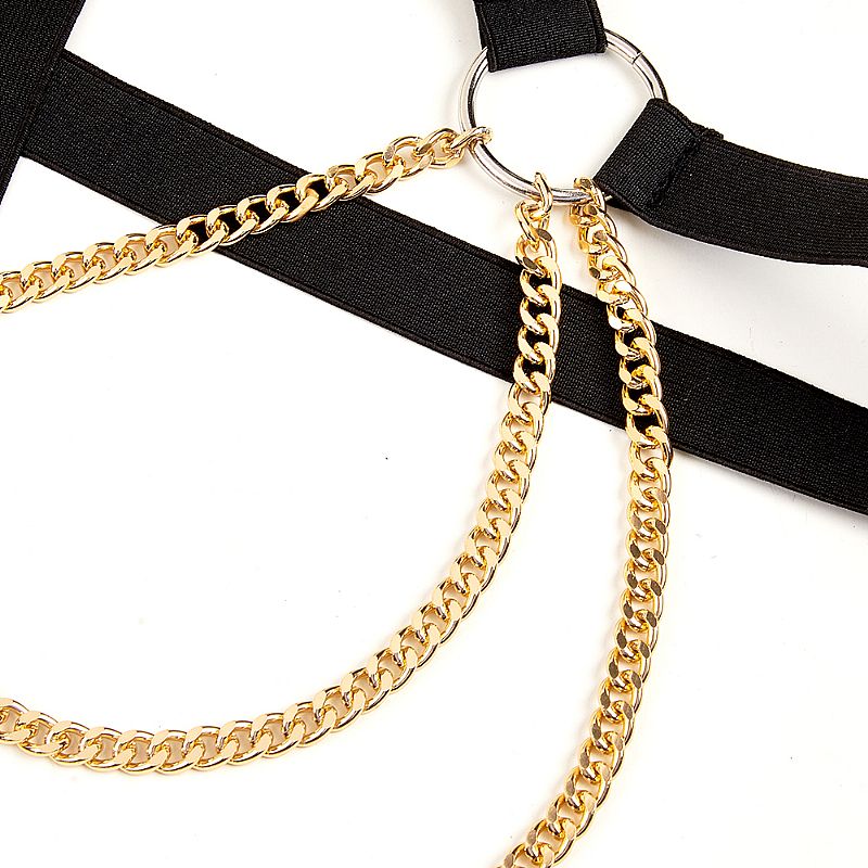 Harness Masculino em Couro com Correntes Douradas - 9350