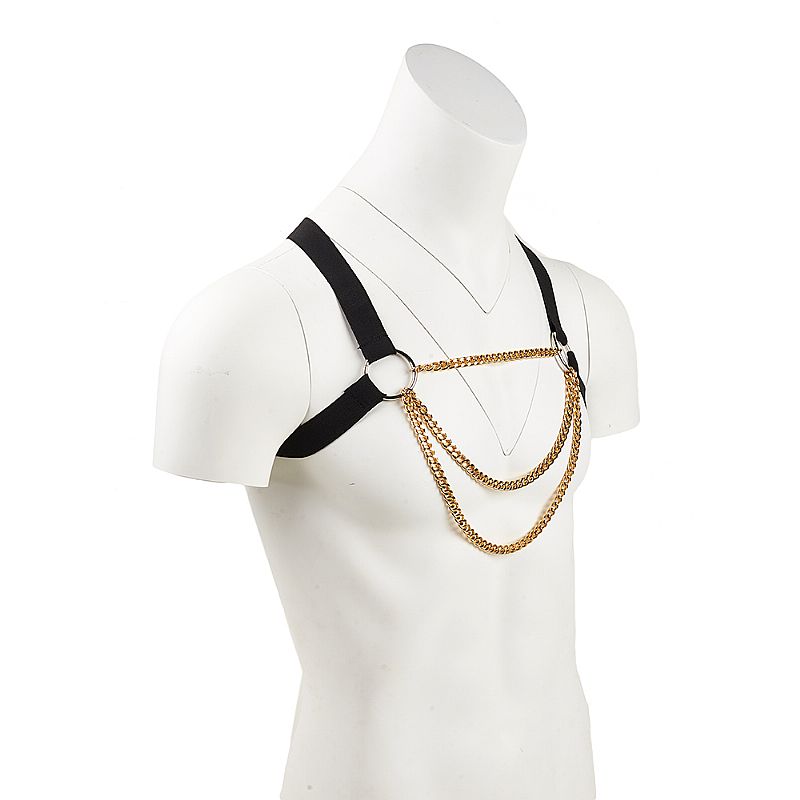 Harness Masculino em Couro com Correntes Douradas - 9350