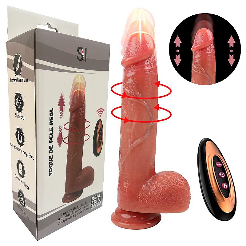 Pênis Realístico em Silicone Líquido com Vai e Vem / Rotativo e Aquecimento - 22,5 x 4,0 -  8825