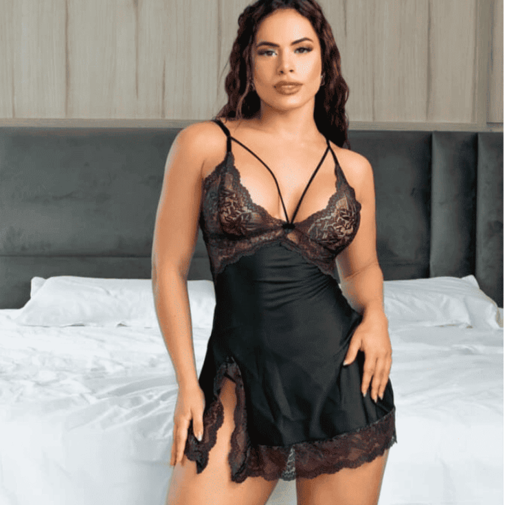 Camisola de Cetim Renda e Fenda Sexy - 681