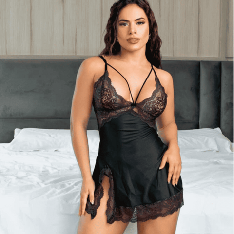 Camisola de Cetim Renda e Fenda Sexy - 681