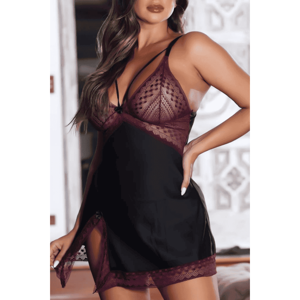 Camisola de Cetim Renda e Fenda Sexy - 681