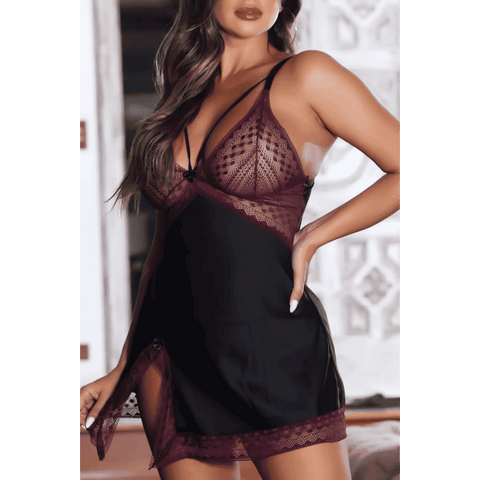 Camisola de Cetim Renda e Fenda Sexy - 681