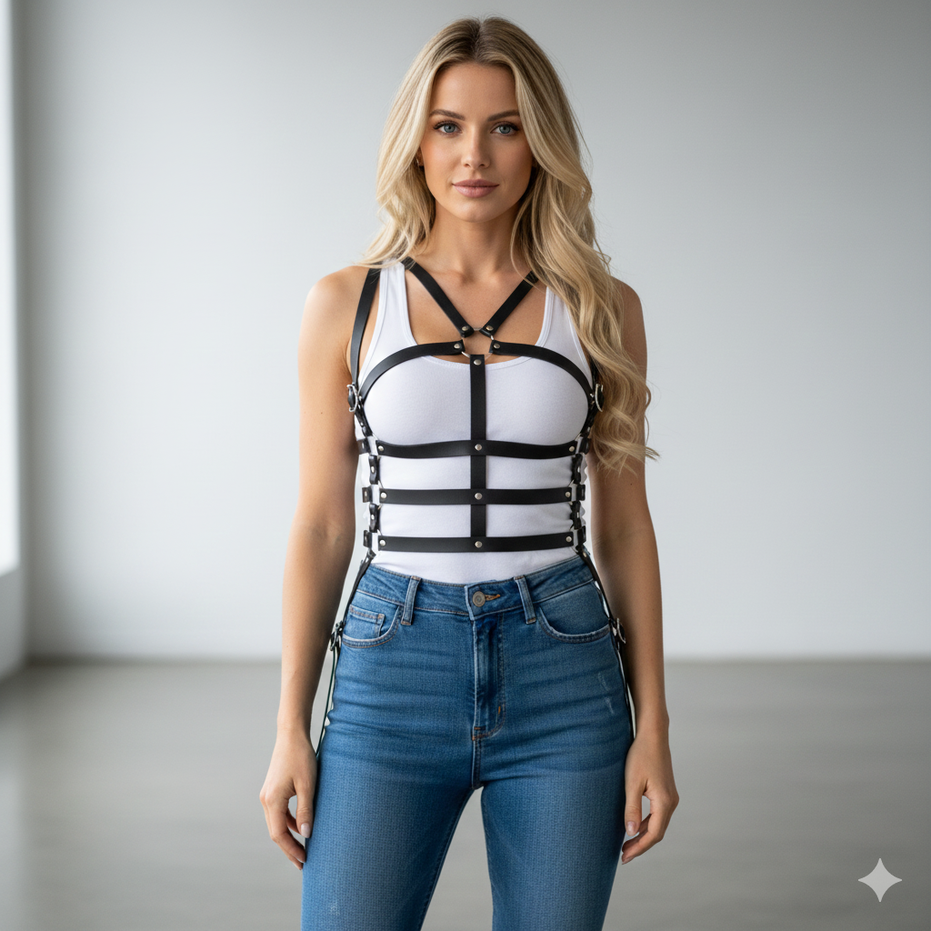 Harness Cintura E Peitoral Em Couro