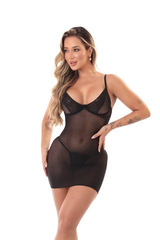 Camisola Sensual em Tule Trançada nas Costas