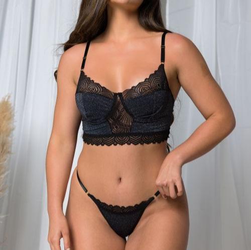 Conjunto Cropped Lurex E Renda -  B797